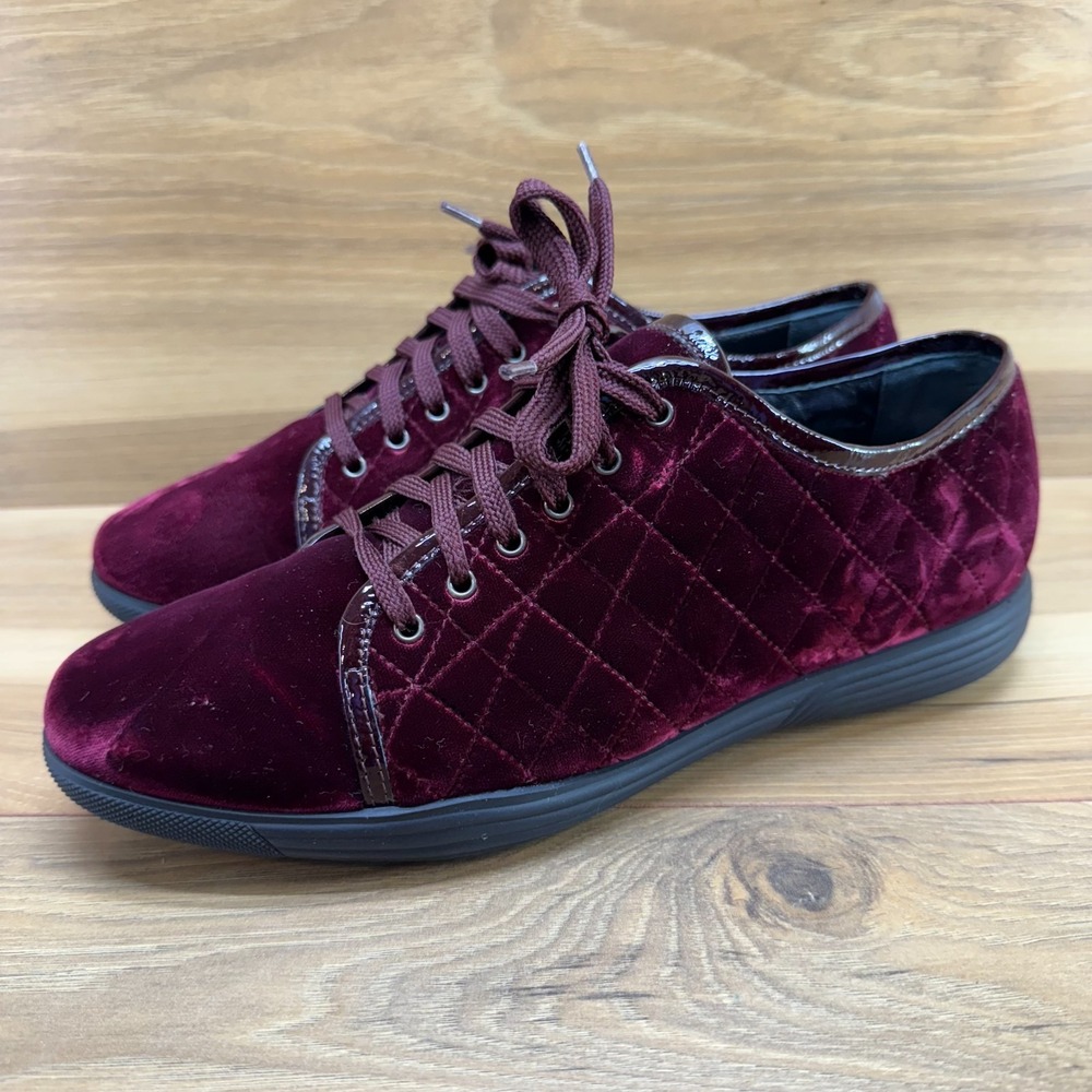 AQUATALIA Velvet Oxfords Womens 8.5‎ Burgundy Soft Quilted Lace Up Flats
